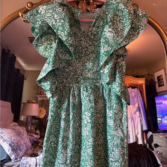 Green Floral Ruffle Dress - Picture 2 of 7